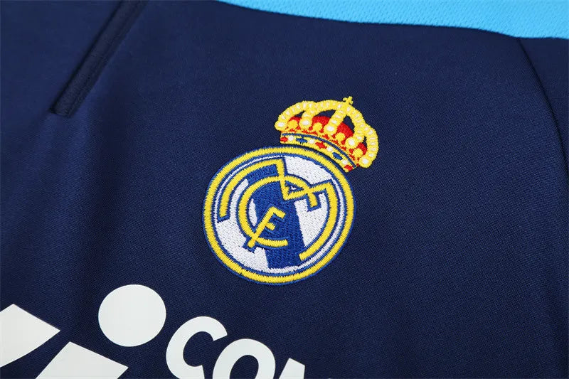 09-10 Real Madrid Blue Retro Training Suit - Top Only