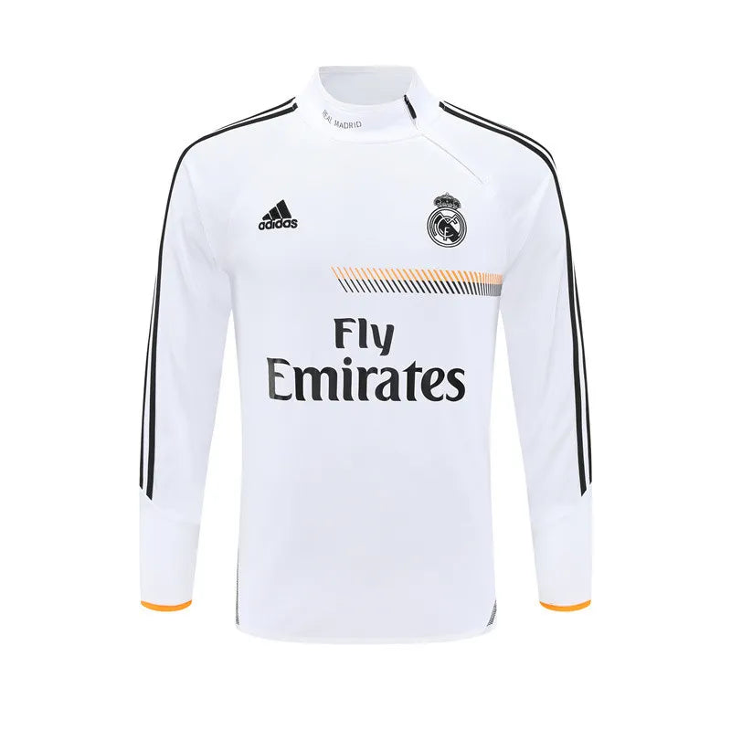 13-14 Real Madrid White Retro Training Suit - Top Only