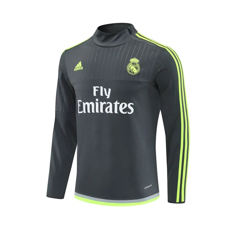 15-16 Real Madrid Grey Retro Training Suit - Top Only