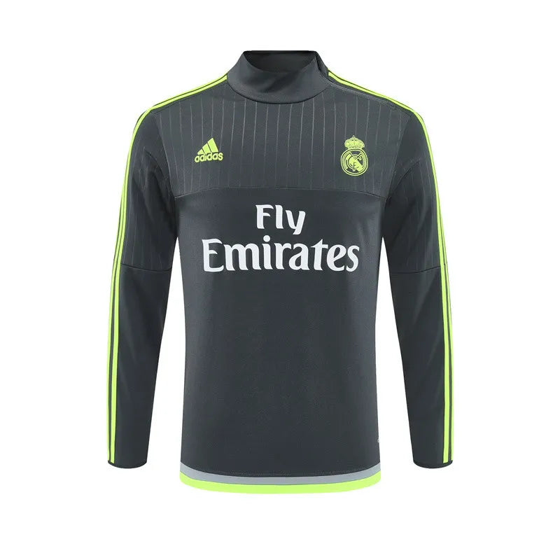 15-16 Real Madrid Grey Retro Training Suit - Top Only