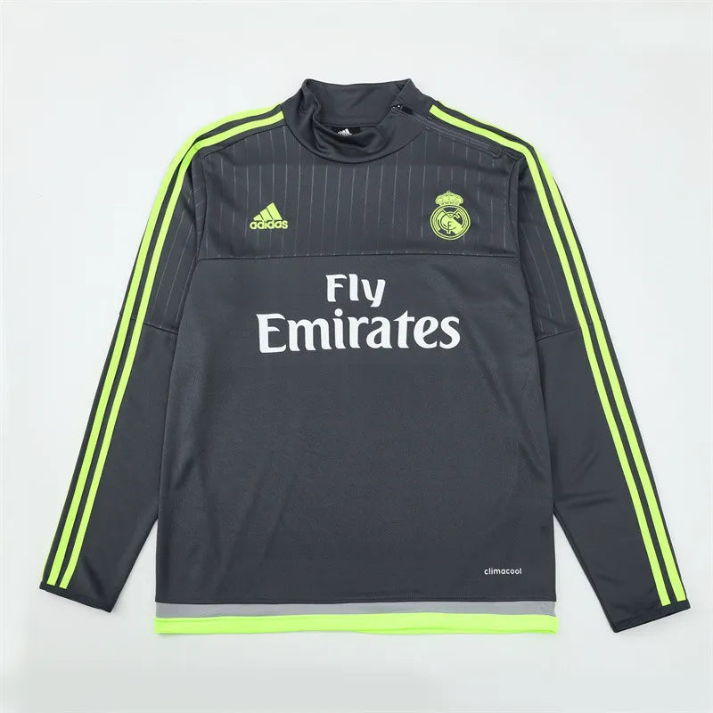 15-16 Real Madrid Grey Retro Training Suit - Top Only
