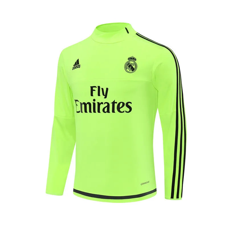 15-16 Real Madrid Neon Green Retro Training Suit - Top Only