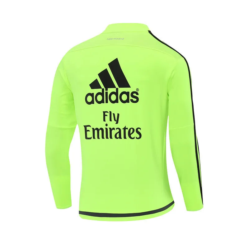 15-16 Real Madrid Neon Green Retro Training Suit - Top Only