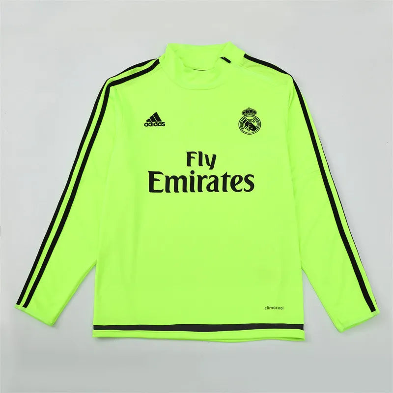 15-16 Real Madrid Neon Green Retro Training Suit - Top Only