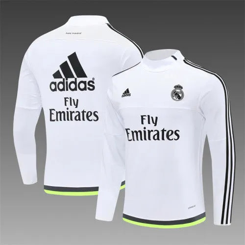 15-16 Real Madrid White Retro Training Suit - Top Only