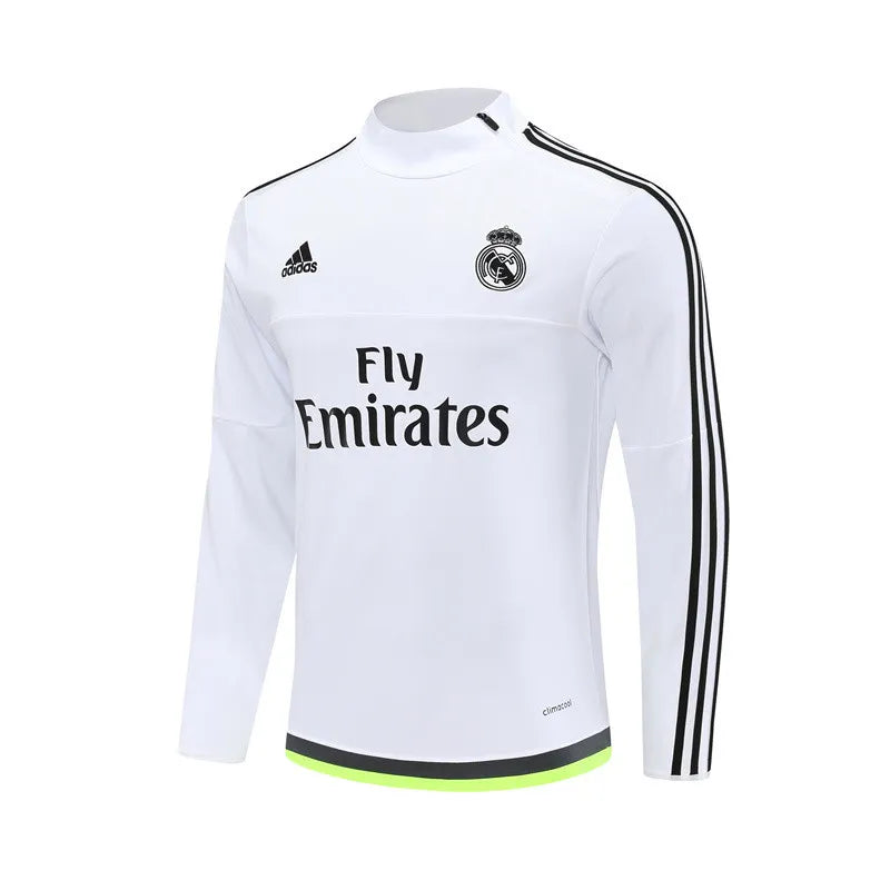 15-16 Real Madrid White Retro Training Suit - Top Only