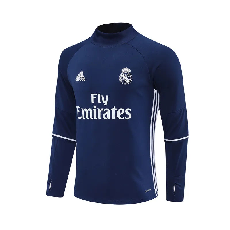 16-17 Real Madrid Blue Retro Training Suit - Top Only