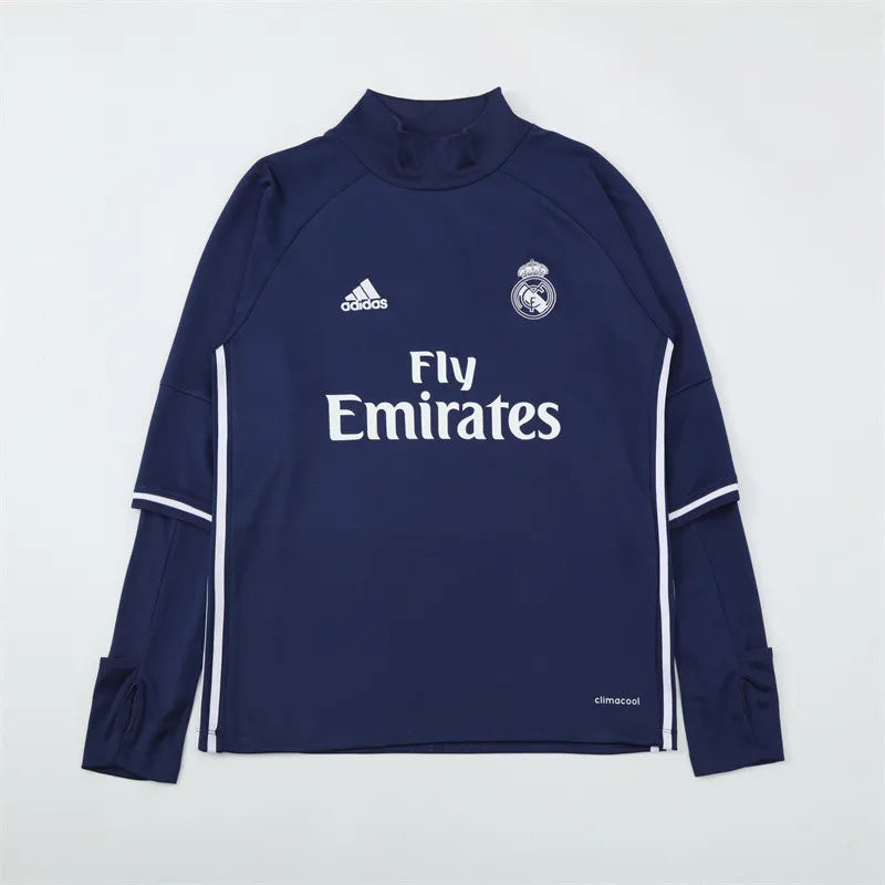 16-17 Real Madrid Blue Retro Training Suit - Top Only