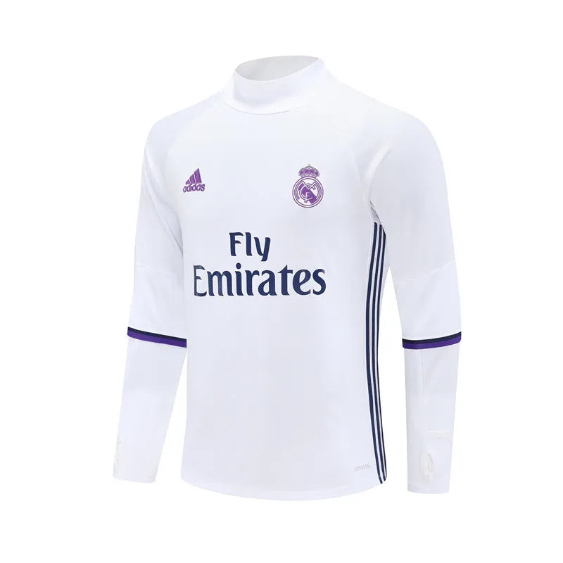 16-17 Real Madrid White Retro Training Suit - Top Only