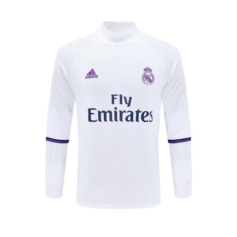 16-17 Real Madrid White Retro Training Suit - Top Only