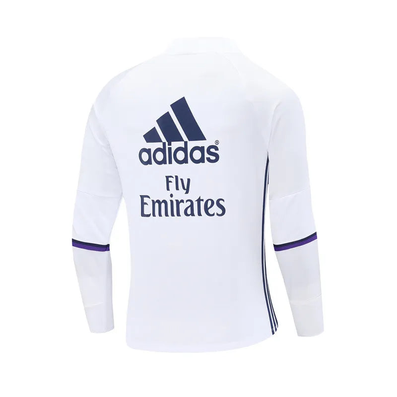 16-17 Real Madrid White Retro Training Suit - Top Only