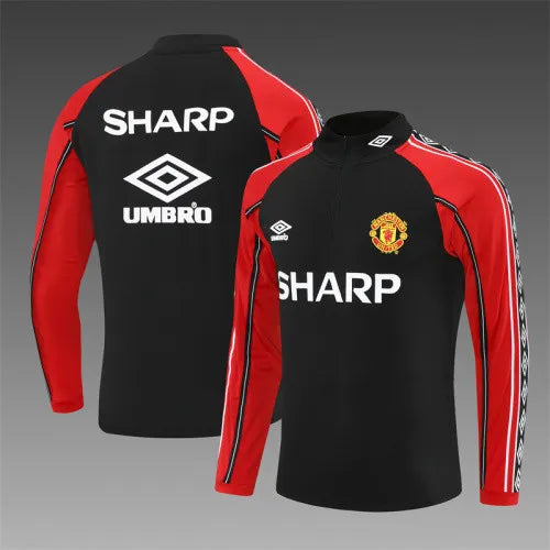 98-99 Manchester United Black Retro Training Suit - Top Only