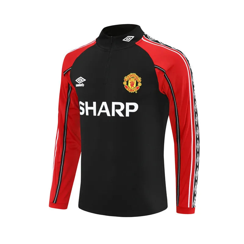 98-99 Manchester United Black Retro Training Suit - Top Only