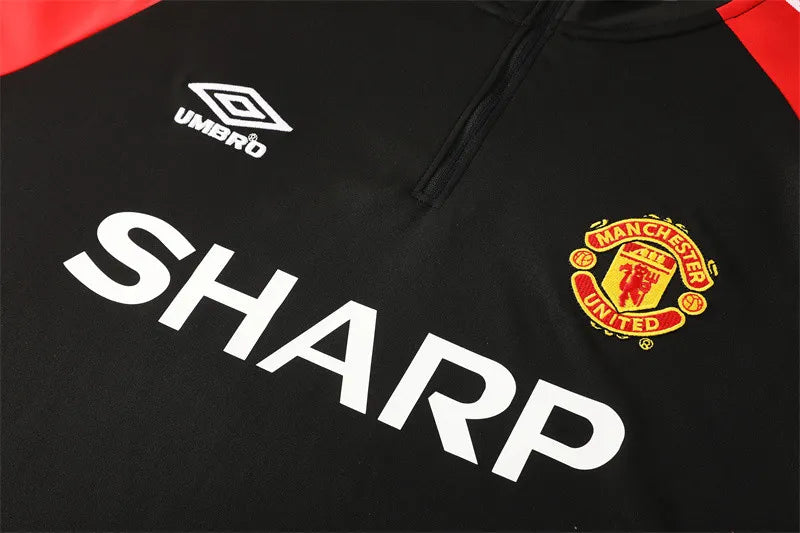 98-99 Manchester United Black Retro Training Suit - Top Only