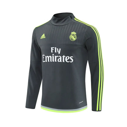 15-16 Real Madrid Grey Retro Training Suit - Top Only