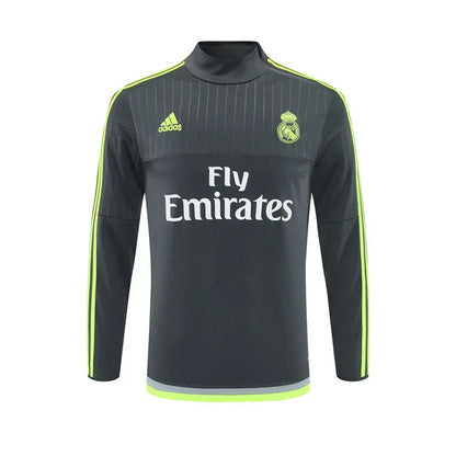 15-16 Real Madrid Grey Retro Training Suit - Top Only