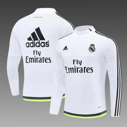 15-16 Real Madrid White Retro Training Suit - Top Only