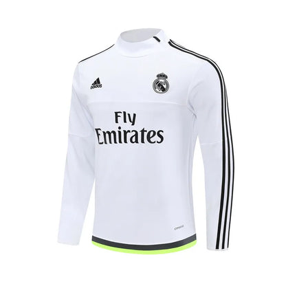 15-16 Real Madrid White Retro Training Suit - Top Only