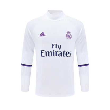 16-17 Real Madrid White Retro Training Suit - Top Only