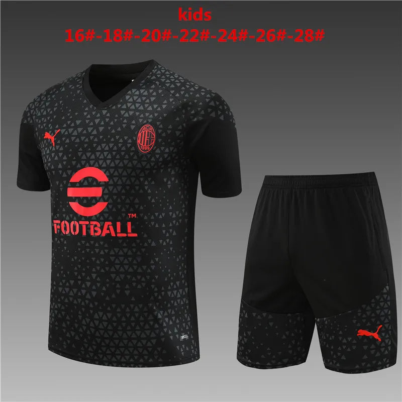 23-24 AC Milan Black Training Short Sleeve Suit