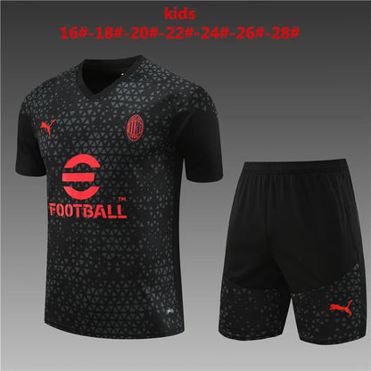 23-24 AC Milan Black Training Short Sleeve Suit