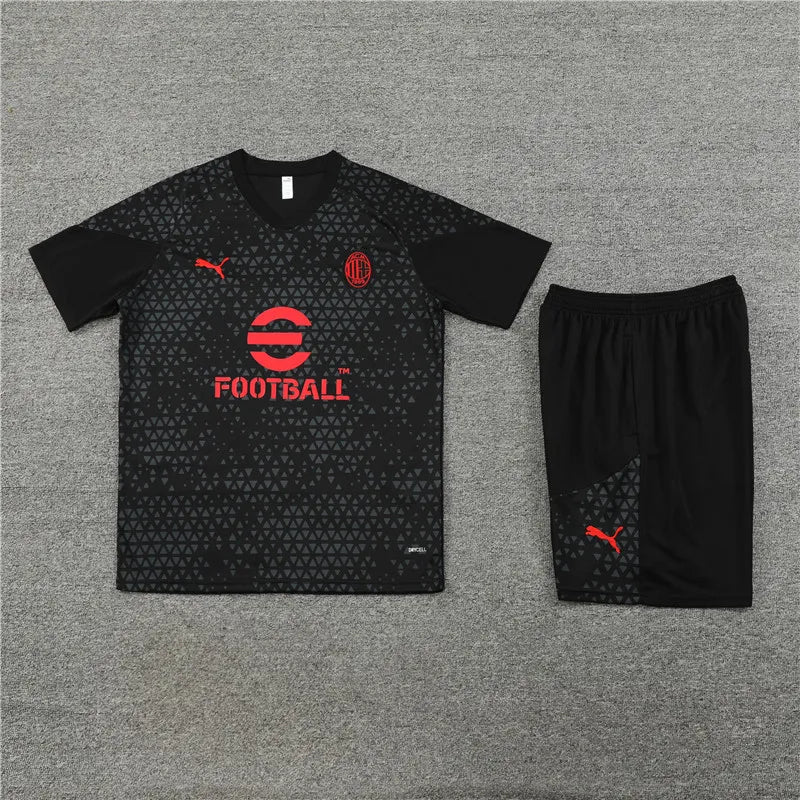 23-24 AC Milan Black Training Short Sleeve Suit