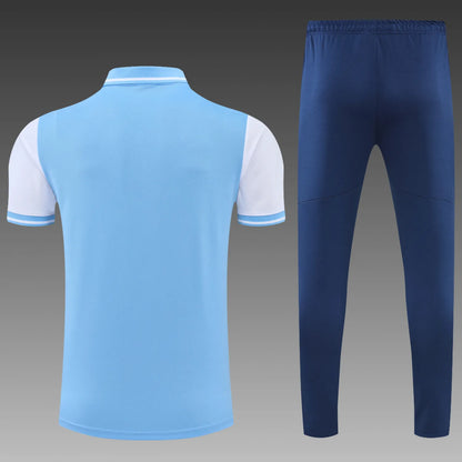 Manchester City POLO kit blue and white Short Sleeve Suit