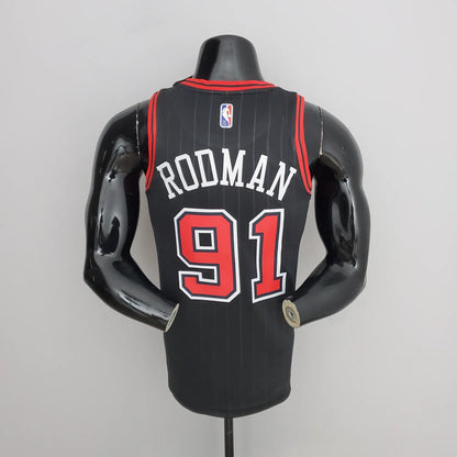 75th Anniversary Rodman#91 Bulls Flyers Black NBA Jersey